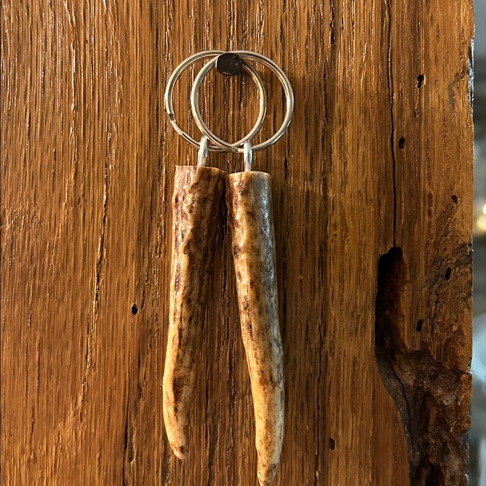 Rustic Antler Keychain with Silver Rings